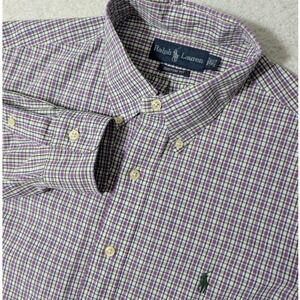Ralph Lauren Button Down Mens 16.5 34/35 Purple Plaid Custom Fit L/S Shirt